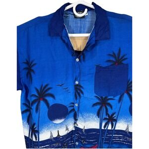 Vintage Kowah Hawaiin Shirt 2XL Beach Blue Black Pink 1980s design 100% Rayon